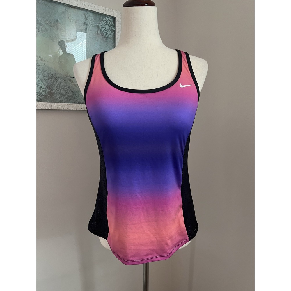 Nike Spectrum Keyhole Back Tankini Top Vivid Purple Sunset Swim Shirt L NESSA245